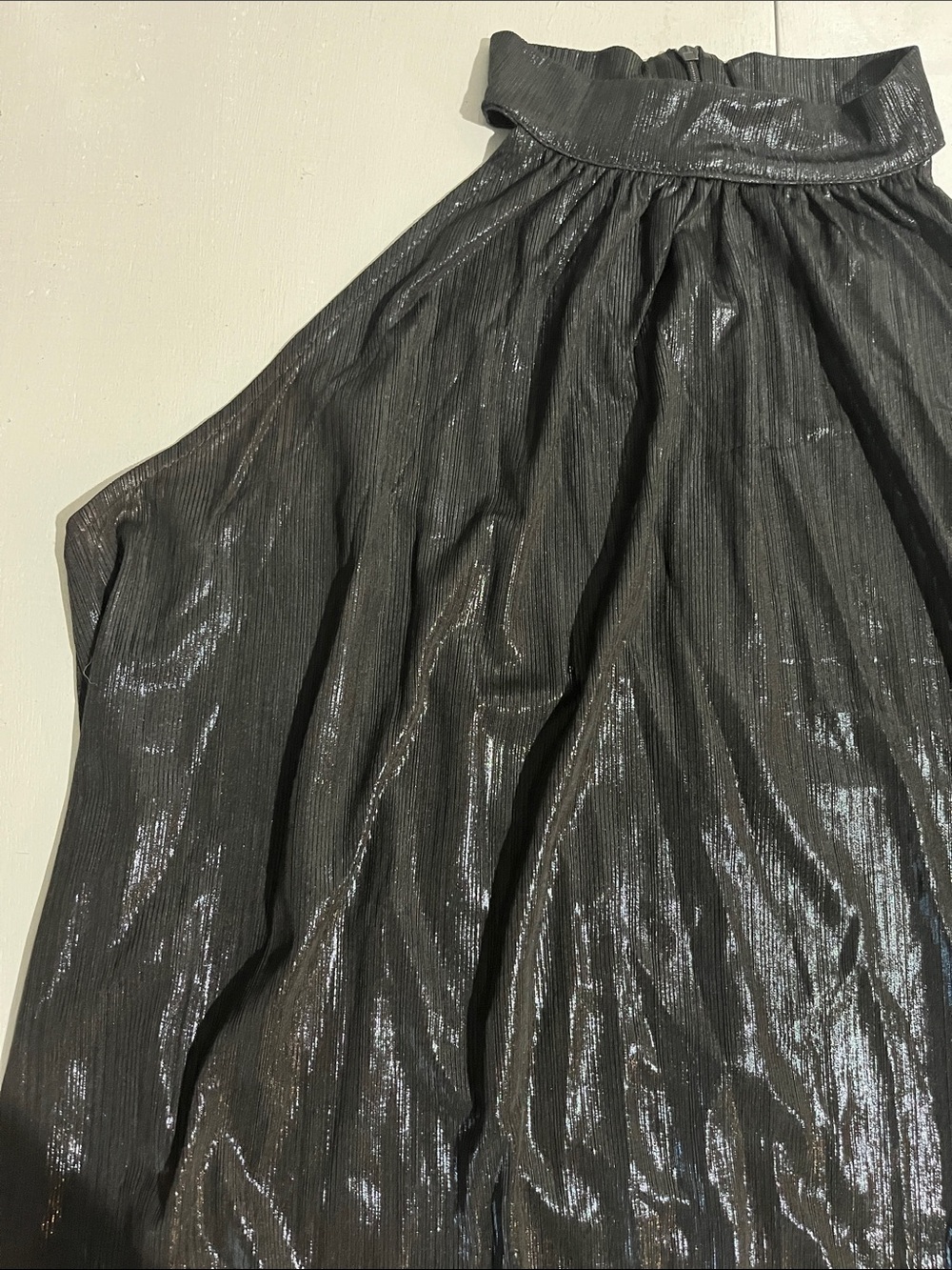 High-Neck Shimmer Sleeveless Top- Black - Picture 3 of 15